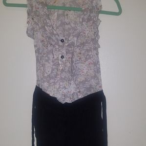 Floral romper with button top and bow tie